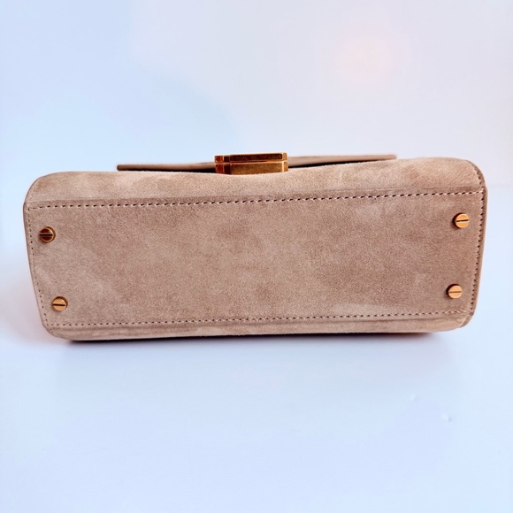 Yves Saint Laurent Cassandra Mini Top Handle Bag Beige Suede - Picture 8 of 11